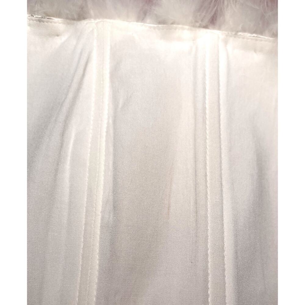 Sau Lee Jayde Sateen Jacquard Feather Hem Ivory White Mini Dress Size 14 - Picture 11 of 13